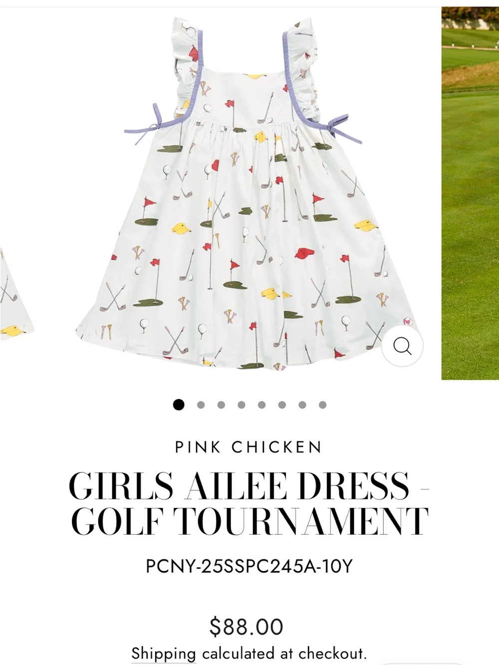 Pink Chicken White Golf-Print Ailee Dress with Lavender Trim